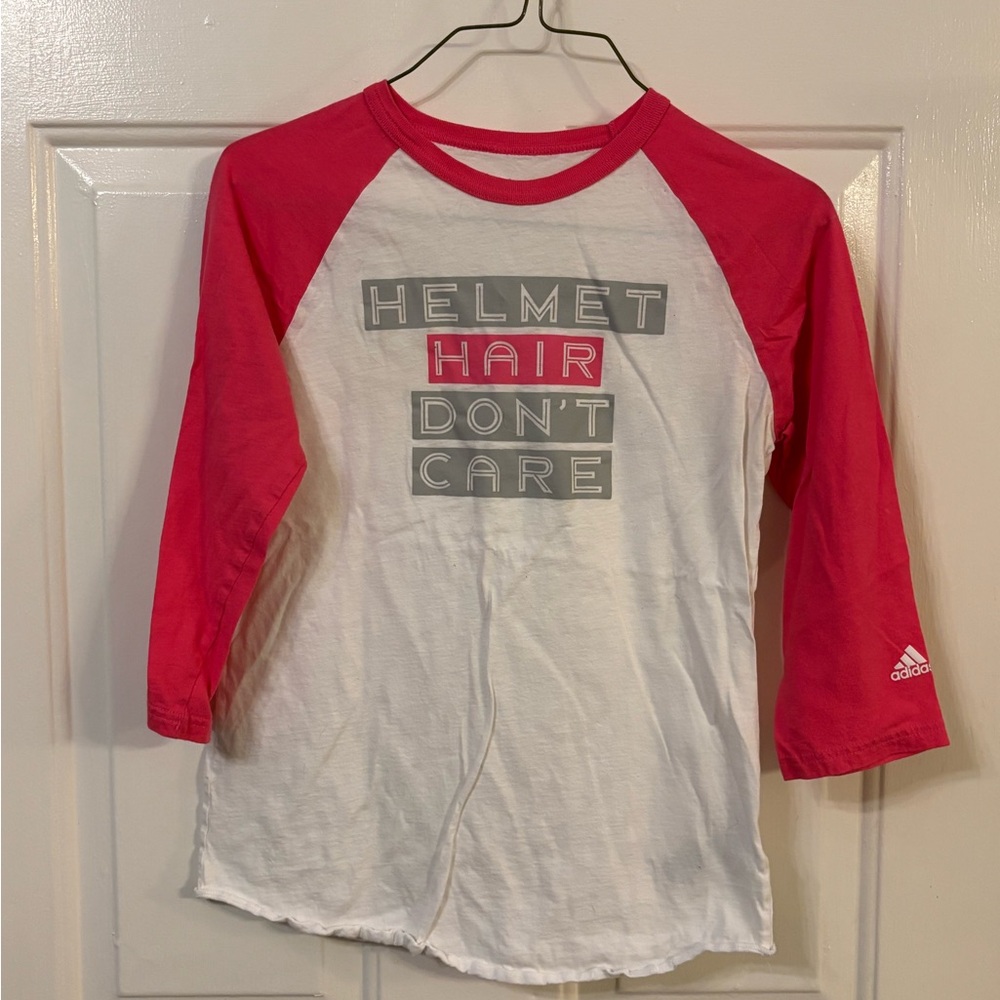 Adidas Pink & White Graphic Raglan Ball Tee
